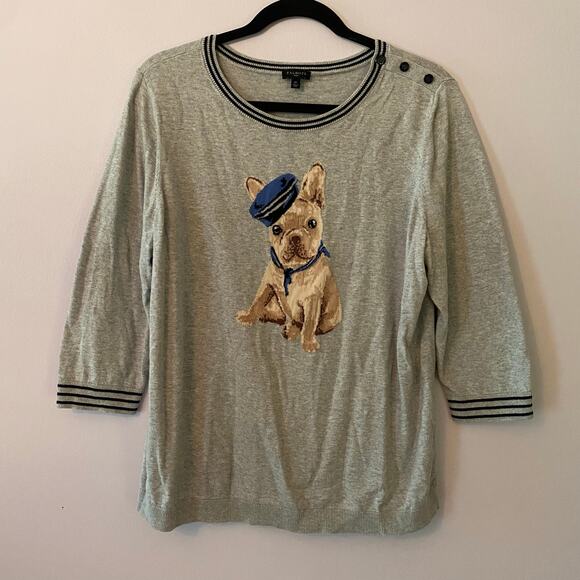 Talbots Plus Women's 1X Gray Knit Frenchie 3/4 Sleeve Sweater Crewneck Pullover - Picture 1 of 10